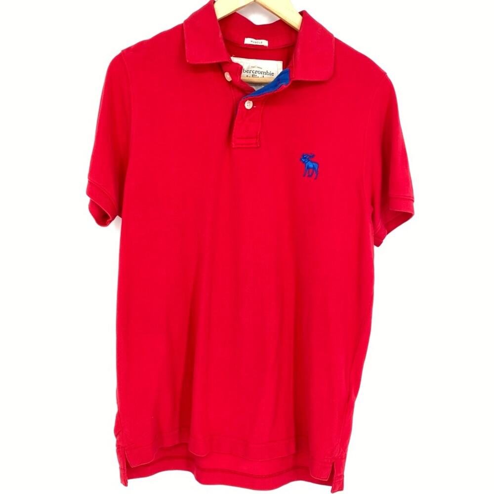 Abercrombie & Fitch Vintage Muscle Polo Shirt Moose Logo Y2K 90s Preppy Red L